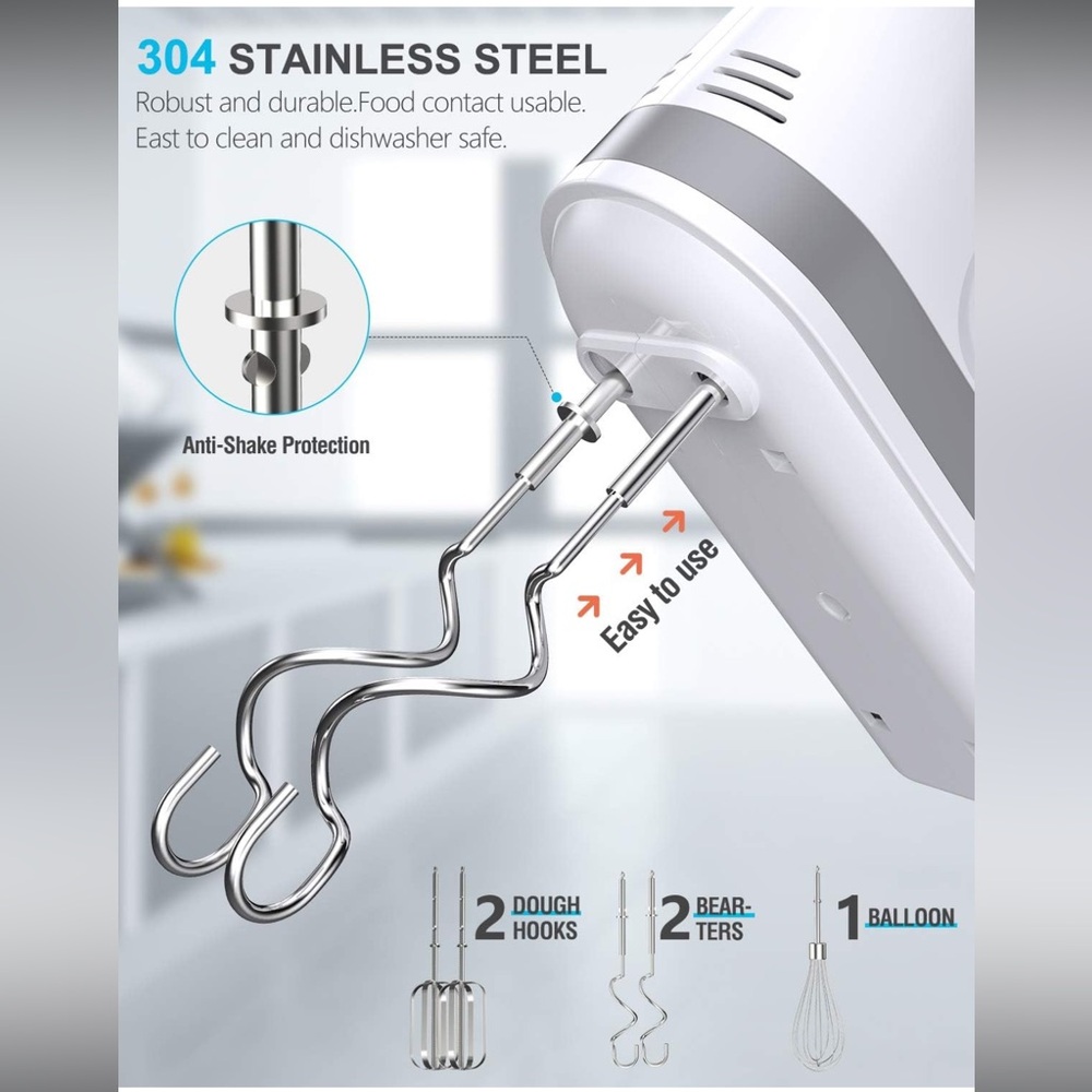 Liraip Electric Hand Mixer 5 Speed 400W Turbo with 5 Stainless Steel Accessories - Picture 3 of 7